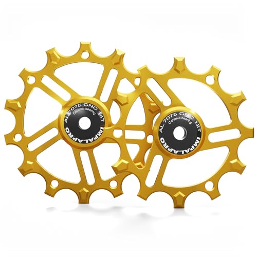 IMPALAPRO - Lot de 2 Galets de Dérailleur Céramique 12T-14T en Aluminium CNC 7075 pour 9-12V (doré)