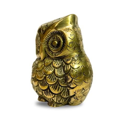 Image of Pure Brass Owl Idol, Vastu Remedy for Wisdom & Wealth (9 cm, 620 g)