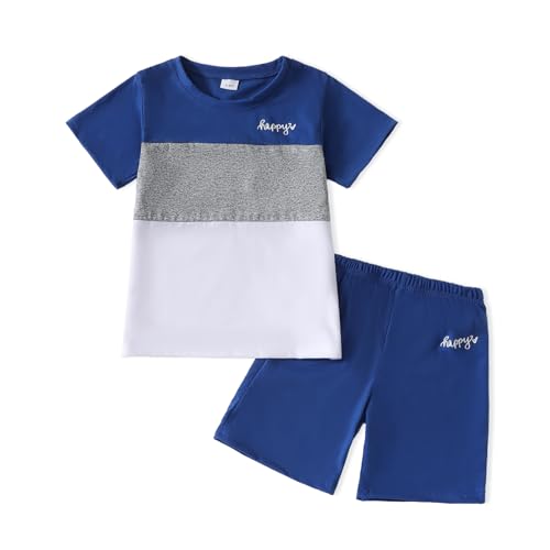 Image of Yoxindax Toddler Kid Boy Clothes Colorblock Letter Graphic Tee Shorts 2PC Summer Outfit Set