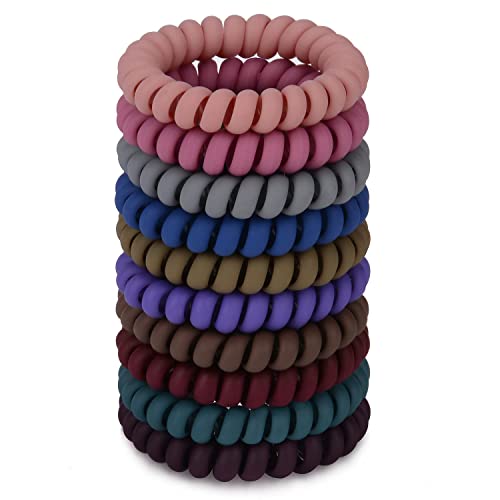 JessLab Espiral Corbatas en Pelo, 10 Pcs sin Rastro Cintas de Cordón Telefónico sin Daños, Plástico Porta Cola de Cabello para Mujeres y Niñas, Colores Surtidos (#6)