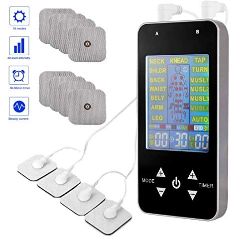 Tens Unit, Dual Channel TENS EMS Unit 15 Modes Muscle Stimulator for Pain Relief Therapy, Neurostimulation EKG Pulse Massager for Neuropathy, Back Pain Relief, Sciatica, Diabetic Nerve