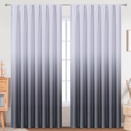 VEHEDE Large Blackout Curtains 90 Inch Length, Extra Wide Big Thermal Insulated Grey and White Ombre Pencil Pleat Curtain for Living Room, Gradient Noise Reducing Drapes for Living Room, W90 x L90 - Image 2