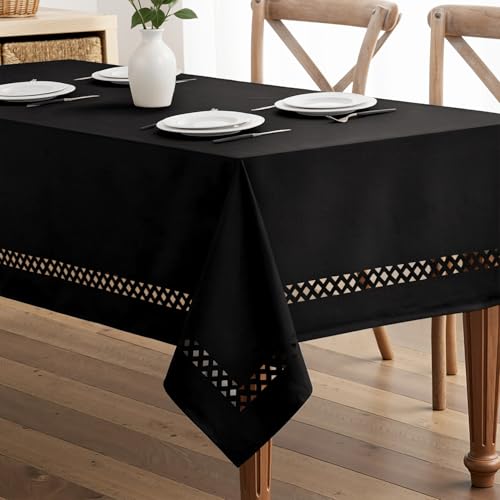 MIULEE Black Rectangle Linen Polyester Tablecloth with Decorative Cutouts Spring Waterproof Stain Resistant & Shrink-Proof Table Cloth 52x70 inch Farmhouse Style for Dining Wedding and Outdoor