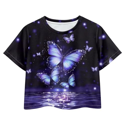 Kids Crop Top Short Sleeve T Shirts Summer Clothes for Girls 2XS-L