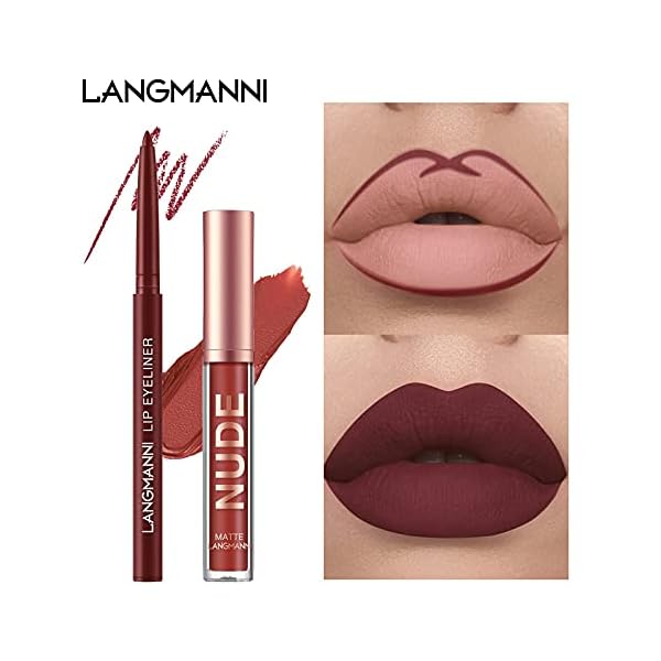 Lip Liner and Lipstick Makeup Set 6 Velvety Matte Liquid Lipsticks + 6 Matching Smooth Lip Liner,Waterproof Long Lasting Matte Lipstick Gift Set for Daily/Travel/Party/Wor