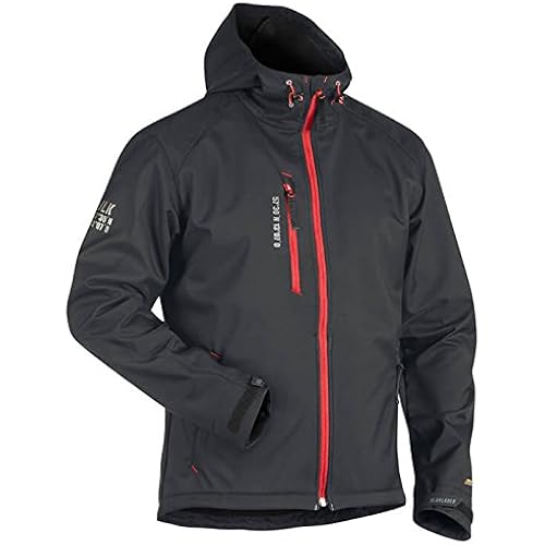 Blaklader 494925179756M Softshell Jacket with Hat, Size M, Dark Grey/Red