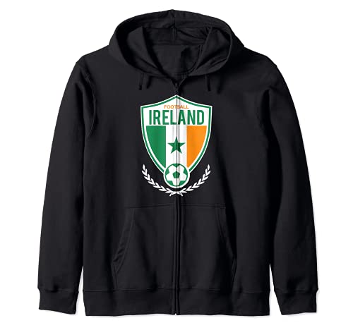 Trendy Ireland Soccer Shield Zip Hoodie, Black