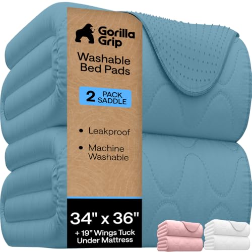 Image of GORILLA GRIP Washable Reusable Underpads, 34x36+19in Wings, 2 Pack Blue