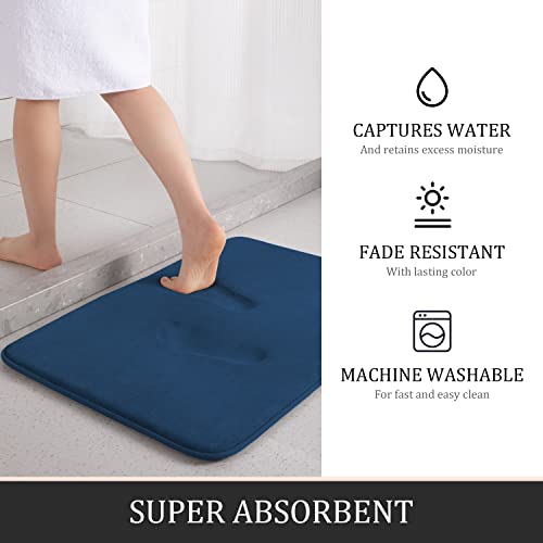 Image of YIHOUSE Bathroom Rug Set 5 Piece, Memory Foam Bath Mat Set, Super Absorbent Bath Mats for Floor - Non-Slip & Washable Bathroom Rugs - Dry Quickly Bath Rugs, Dark Blue