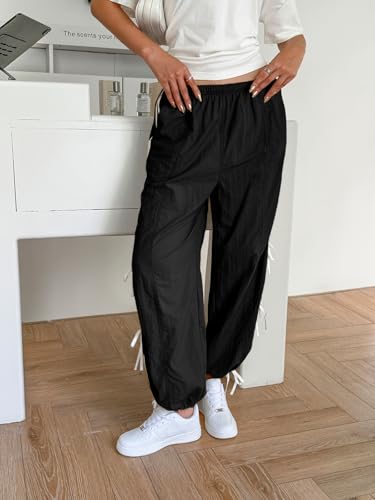 Fisoew Womens Wide Leg Track Pants Casual Elastic Waist Bow Tie Y2K Baggy Sweatpants with Pockets2