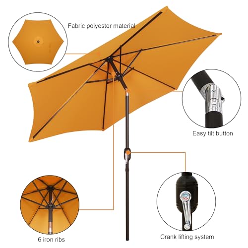 Image of Blissun 7.5 ft Patio Umbrella, Yard Umbrella, Outdoor Market Umbrella with Push Button Tilt Crank, Golden Yellow