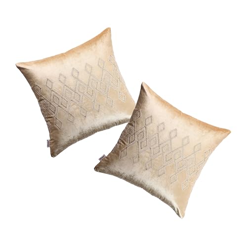 Image of Home - The Best is for You Luxurious Gold Velvet Cushion Covers Embroidered - Set of 2, 16x16 Inch