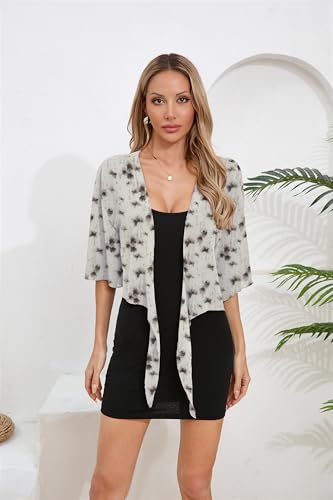 Image of TASAMO Women's Summer Lightweight Cropped Shrug Sheer Tie Front Cardigan