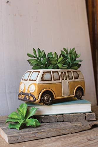 KALALOU CDV1771 Retro Ceramic Hippie Van Planter,Replica Hippie Bus Planter,10x4x5 inches, Multicolored, One Size
