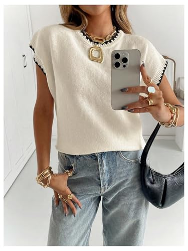 Image of SOLY HUX Women's Short Sleeve Sweater 3D Floral Sweaters Pullover Tank Tops Knit Vest Trendy Fashion Clothing