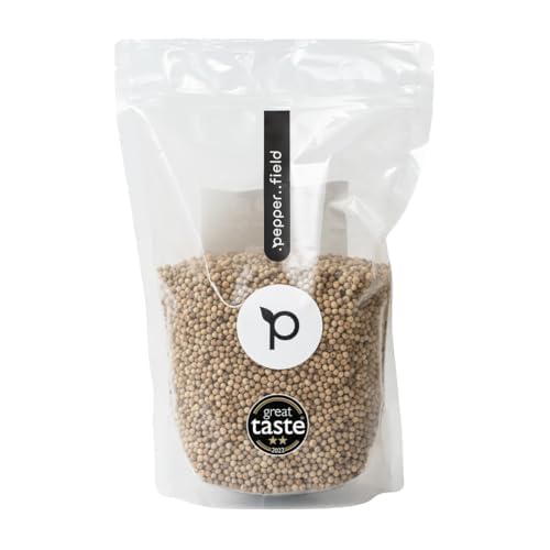 Pimienta blanca Pepper Field Kampot - 100% pimienta blanca real de Kampot, Camboya IGP. - Pimienta Blanca Entera - Pimienta para Molinillo y Molinillo de Pimienta para Mole