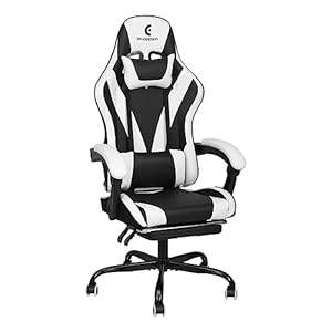Gaming Chair with Linkage Armrest & Footrest, High Back Video Gaming Chair, Black/White