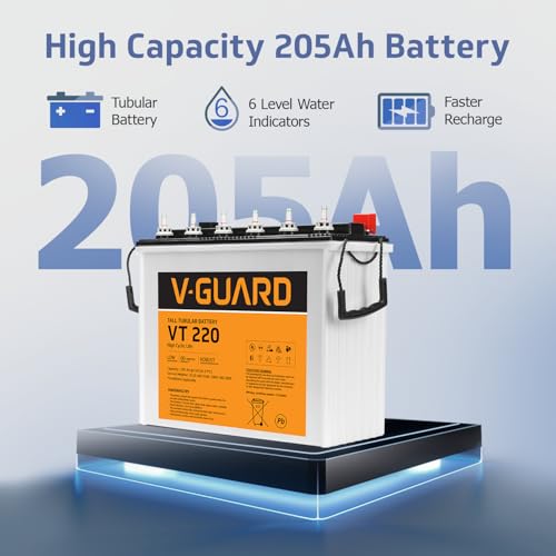 Image of V-Guard Inverter & Battery Combo (Smart Pro 1200 Inverter, VT 220 (205 Ah Tall Tubular Battery)) for Home, Office & Shops