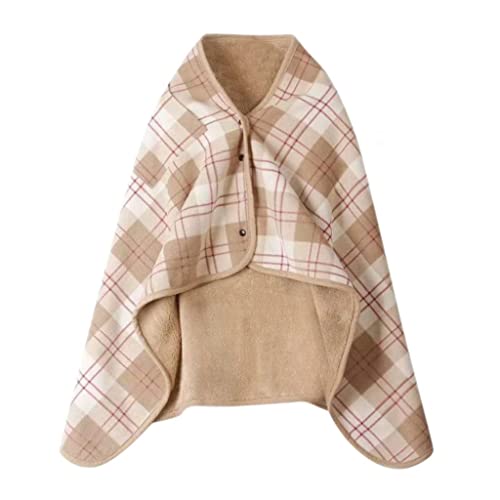 eBoutik - Spring Time Keep Warm Women's Fleeced Wearable Plaid Blanket Poncho Shawl Wrap - Easter Warm, Cosy and Soft Sherpa Flannel Design for Mothers Day - (Coffee)