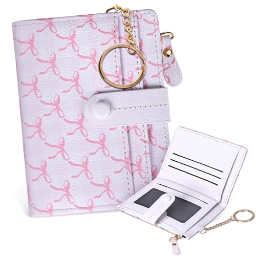 Image of COSHAYSOO Key Chain Wallet for Women Ladies RFID Protection-Small Mini Purse with Card Slots ID Window Coin Zipper-Compact Bifold Design Bill Compartment Waterproof PU Leather-Bow Pattern