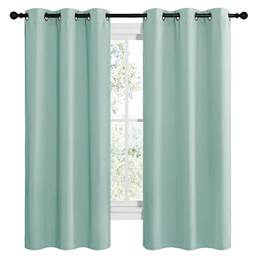 Image of NICETOWN Aqua Blue Room Darkening Curtains for Kitchen, Window Treatment Thermal Insulated Solid Grommet Room Darkening Curtains /Drapes for Bedroom (Set of 2, 42 inches Wide by 68 inches Long)