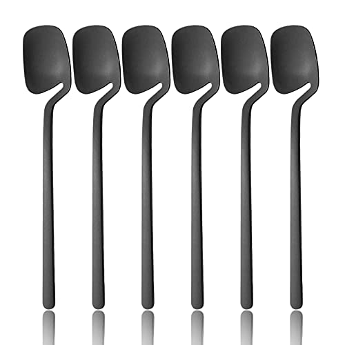 Snplowum 6Pcs Matte Black Dinner Spoon, 7.48-inch Hangable & 18/10 Stainless Steel Dessert Soup Tablespoons