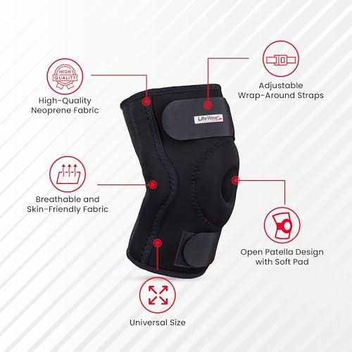 Image of Life Wear Knee Wrap Neoprene, Adjustable Knee Support Brace, Open Patella Design with Soft Pad, Heat Retention for Pain Relief and Comfort, For Aged Individuals, Pregnant Women, Size Universal