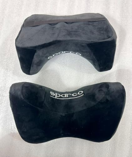 Image of AUTO MT 2PC Sparco Neckrest Pillow Universal Comfortable Head-Rest Neck-Rest Pillow Adjustable Pillow Cervical Universal (2PC Black Big NECKREST PILOWW)