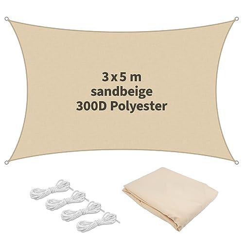 TTL GARDEN 3x5m Sonnensegel Rechteck Sand-beige - Premium Polyester 300D 160g/m² 93% Abschattung - â€¦ – Miniatur