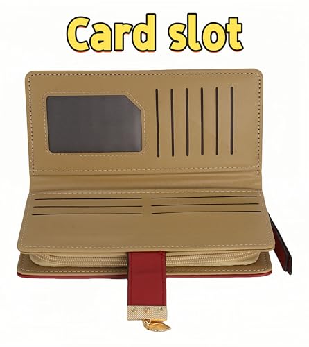 Women's long wallet, hollowed-out gold leaf pattern, double-folding zipper double-layer bag, 12 card slots, large-capacity zipper seal, 3.74 × 7.48 inches, burgundy color4