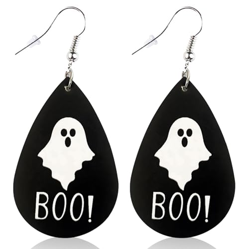BOO Ghost Cute Halloween Earrings for Women Leather Horror Dangle Outfits Accessories