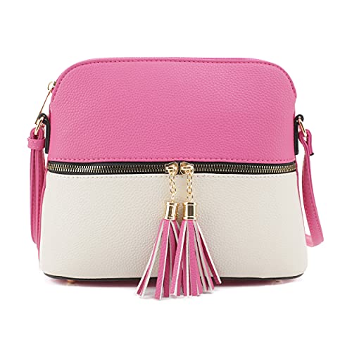 Image of SG SUGU Lunar Lightweight Medium Dome Crossbody Bag Shoulder Bag with Tassel | Zipper Pocket | Adjustable Strap