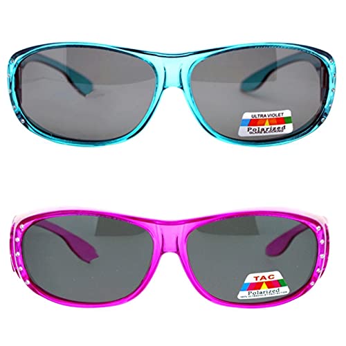2 Pair Womens Rhinestone Anti Glare Polarized Fit Over Glasses Sunglasses Oval Rectangular2