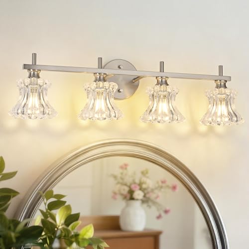 Image of Brused Nickel Bathroom Light Fixture 4-Lights Vintage Vanity Lights