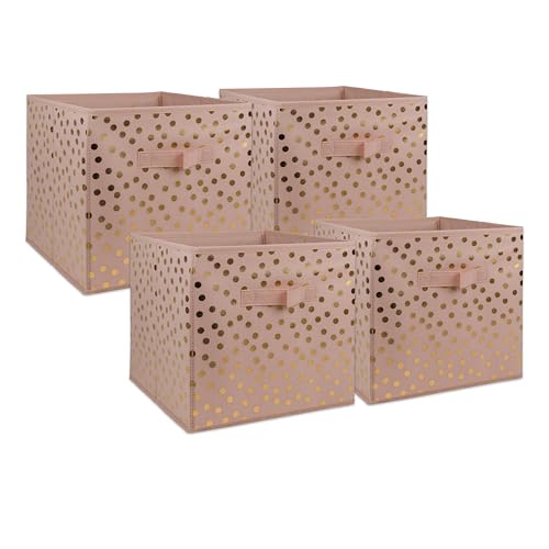 Image of DII Woven Polyester Storage Bin, Polka Dot, Pink & Gold, Small Set of 4