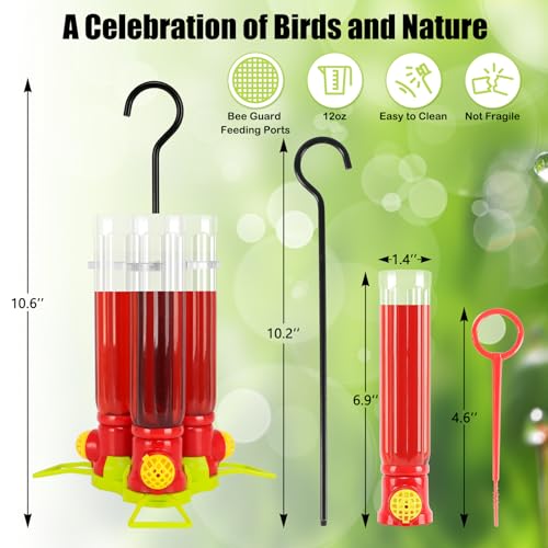 FEED GARDEN Small Hummingbird Feeders for Outdoors Hanging, 12oz (4oz Each) Mini Humming Birds Feeders with Bee Guards, Plastic Hummingbird Feeder,3 Feeding Ports, The Cleaning Brush, Easy to Clean - Image 3