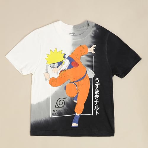 Image of Kidsville Official Naruto Anime Character Half Sleeves Round Neck Graphic Printed Regular Fit Pure Breathable Cotton Fabric Tshirt for Boys