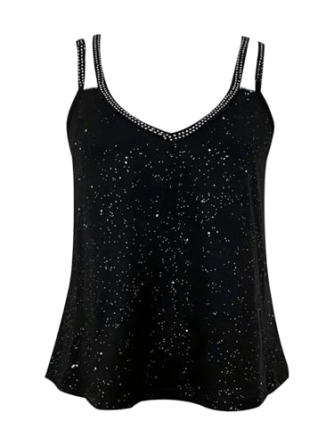 Floerns Women's Rhinestone Glitter V Neck Camisole Sleeveless Sparkly Party Cami Tops