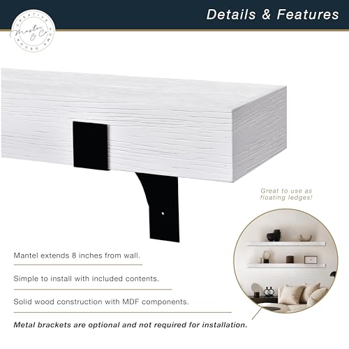 Image of Master & Co. Modern Floating Fireplace Mantel with Black Metal Brackets, Long Floating Shelves for Wall Decor, 48 inches, White Woodgrain