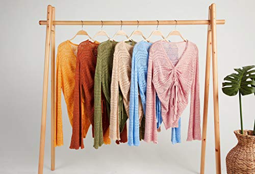 Image of Saodimallsu Womens Boho Off Shoulder Sheer Crop Tops Bell Sleeve Flowy Oversized Crochet Ruched Pullover Sweaters