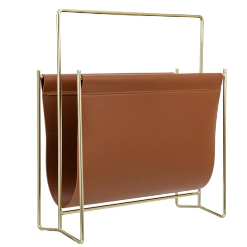 Mygift HOM2482BAS 13 Inch Modern Caramel Leatherette Magazine Holder Floor Standing Sling Style Rack thumb #3