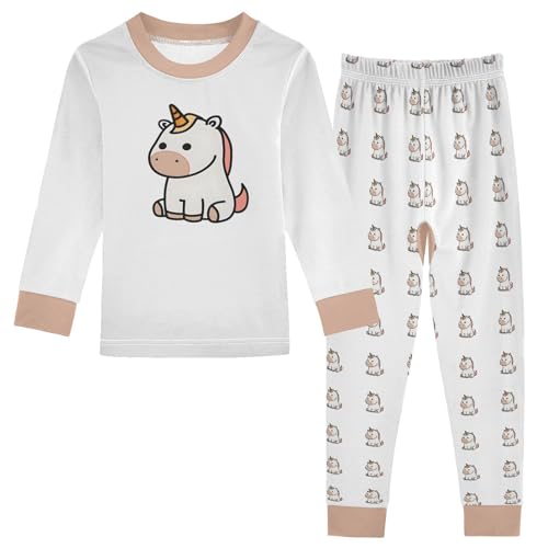 Cartoon Pajamas Set Cute Unicorns Long Sleeve PJs Cotton Jammies Sleepwear Top and Pants