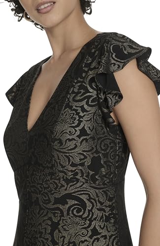 Image of Tommy Hilfiger Women's Flutter Sleeve V-Neck Ruffle Trim Hi-Lo Midi Dress