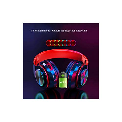 Bluetooth Over Ear Headphones, Colorful Led Lights Headphones With Built-In Mic, Light Weight, Wired And Wireless Foldable Hifi Stereo Headphones For Classroom/Home Office/Pc/Mobile Phone(Black Red) #TOP1