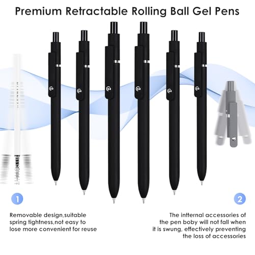 Image of Gel Pens, 6PCS 0.5mm Black Ink Fine Point Pens, Cute Office School Supplies | Anniversary Birthday Gifts for Men Women, Quick Dry Smooth Writing Pens For Journaling, Nurse Aesthetic Pen, Elegant Black