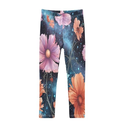 Bolaz Toddler Girls Leggings Printed Yoga Pants Leggings Orange Pink Flower for Kids