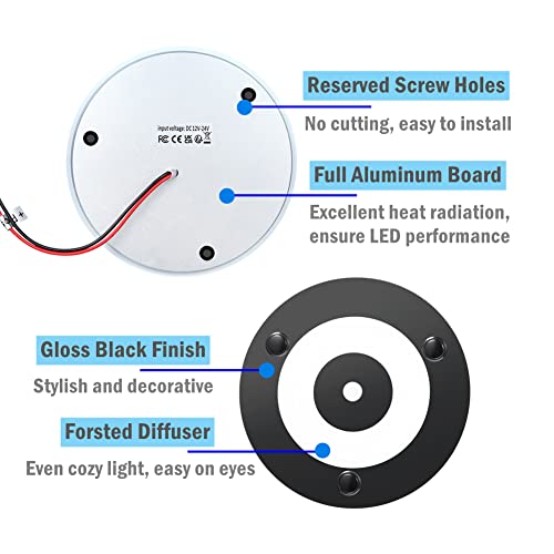 Acegoo Rv Boat Led Ceiling Dome Light, 12V Acrylic Disk Light With Push Switch & Blue Night Light, 4-3/4 Inch 12 Volt Puck Light Black Color/Dimmable (3000K Warm White) #TOP3