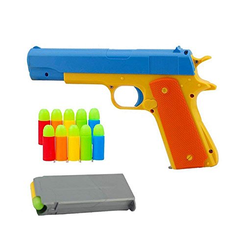 Kandall Pistola de Juguete, Colt 1911 Pistola de Juguete con 10 Balas Suaves de Colores, Revista de expulsión y acción de Tirar, Color al Azar