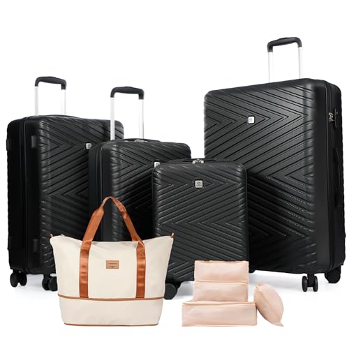 Image of Travelhouse 9-Piece Hardshell Luggage Set with Spinner Wheels & TSA Lock | Lightweight ABS suitcase set: 16 inch, 20 inch, 24 inch, 28 inch hardside suitcases + tote bag + packing cubes