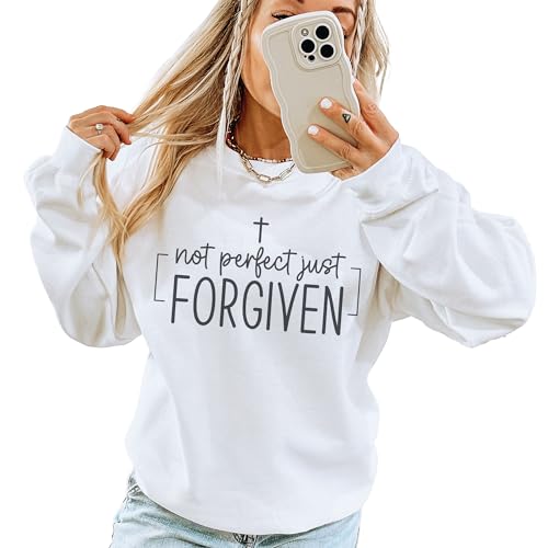 Not Perfect Just Forgiven Sweatshirt, Christian Faith Sweater, Cute Religious Cross Gift, Trendy Christian Jesus Clothing, Bible Verse Shirt, Unisex Crewneck Sweatshirt Sand2